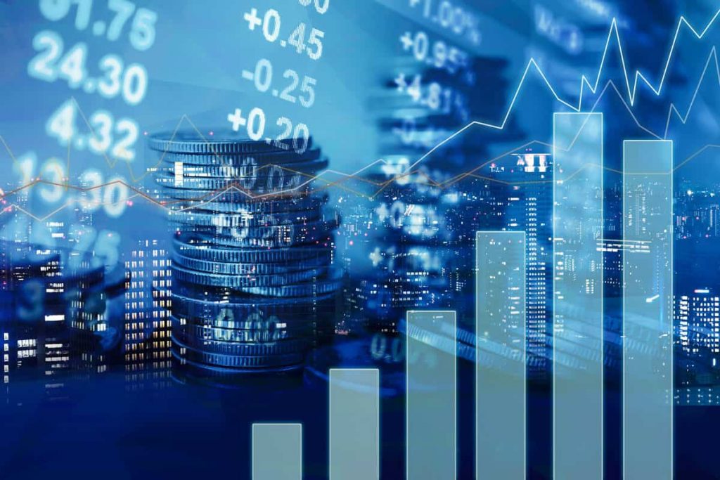 gráficos de crescimento dinheiro ações investimento stocks gráficos azuis e números financeiro